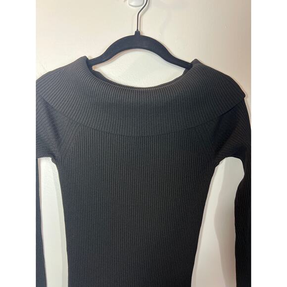 New MNG MANGO Black Off Shoulder Long Sleeve Ribbed Sweater Dress S - Picture 4 of 16